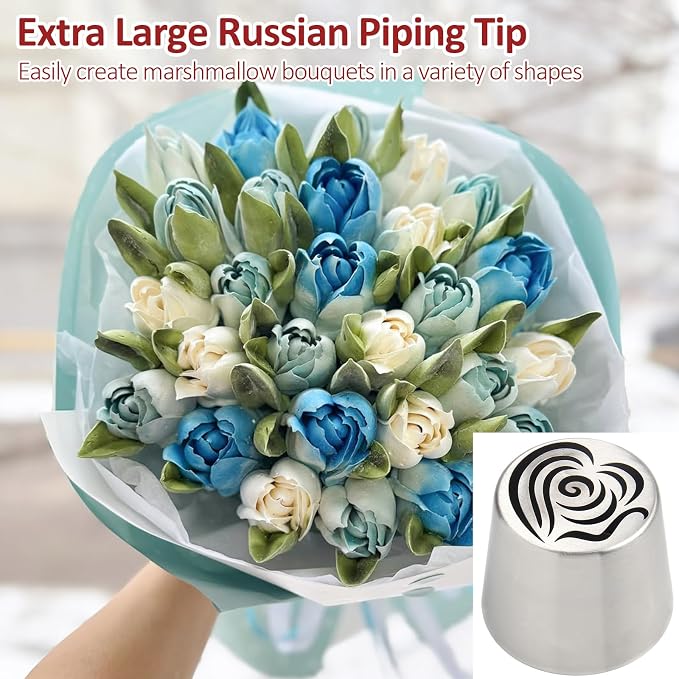 Extra Large Russian Piping Tips for Marshmallows Stainless Steel Flower Frosting Nozzles many styles Cake Decorating Baking tool for Buttercream, Cupcakes Cookies(SL87)