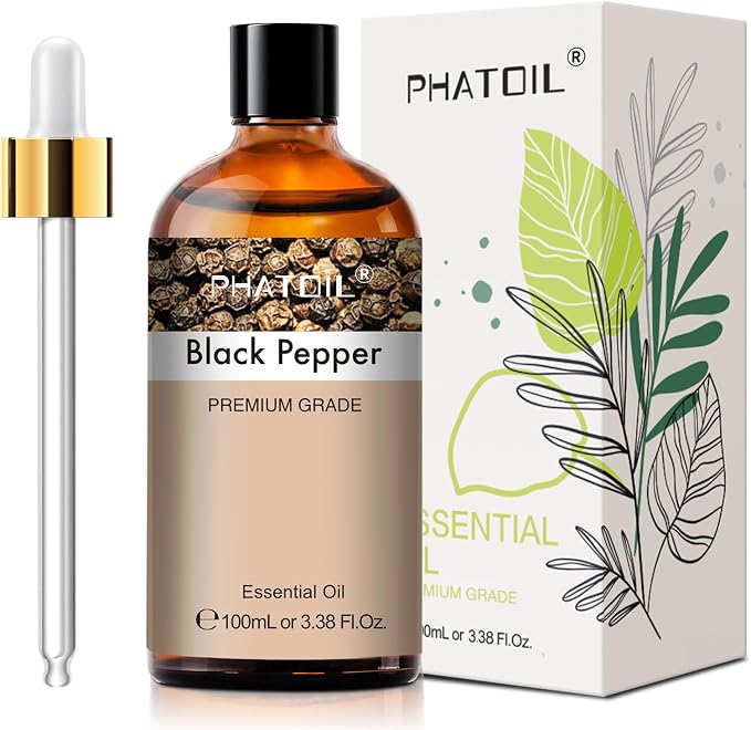 Black Pepper 3.38fl.oz Essential Oil, PHATOIL Pure Aromatherapy Oils for Diffuser, Humidifier, Perfect for DIY Soap, Candle, Bath Bombs Making(100ml)