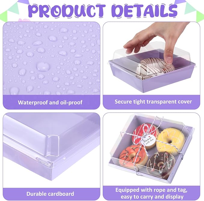 Outus 100 Pack Charcuterie Boxes with Clear Lids, Paper Dessert Boxes to Go with Gift Tags Rope Disposable Party Favor Treat Food Containers for Cookies, Donuts, Muffins, Salad, and Pastry