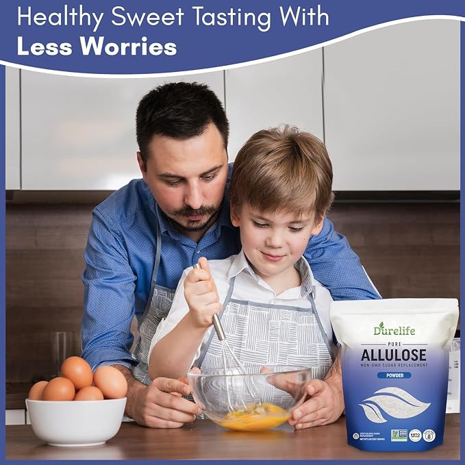 Durelife Allulose sweetener, 10 lb 100% Pure No Erythritol powdered Sugar Substitute, NON-GMO Project Verified, Keto Certified, OU kosher, No Fillers, Zero Calories sugar alternative 10 Lbs