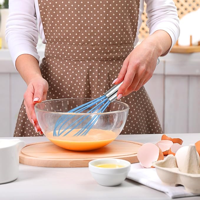24 Pcs 8 Inch Whisks Bulk for Cooking, Silicone Whisks Non Scratch Stainless Steel Hand Whisk Large Coated Metal Heat Resistant Egg Beaters for Cooking