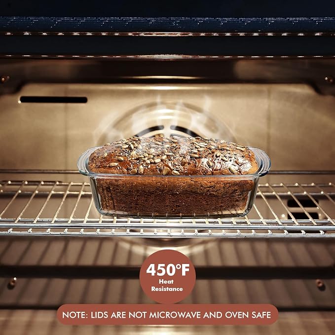 Razab LARGE 7.6 Cups/1800 ML/1.9 Qt Glass Loaf Pan with Lids - Meatloaf Pan BPA free Airtight Lids Grip Handle Easy Carry, Microwave and Oven Safe - Loaf Pans For Baking Bread, Cakes, Glass Loaf Pan
