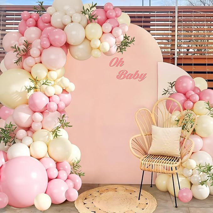 Pink and Yellow Balloon Arch Kit Pastel Pink Light Pink Yellow Sand White Balloons for Birthday Baby Shower Bridal Shower Wedding Bee Bear Themed Party Decorations