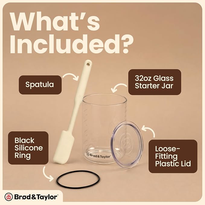 Brod & Taylor Sourdough Essentials Kit with 32oz Starter Jar and Spatula, 100% Dishwasher Safe Bread Baking Supplies & Accessories