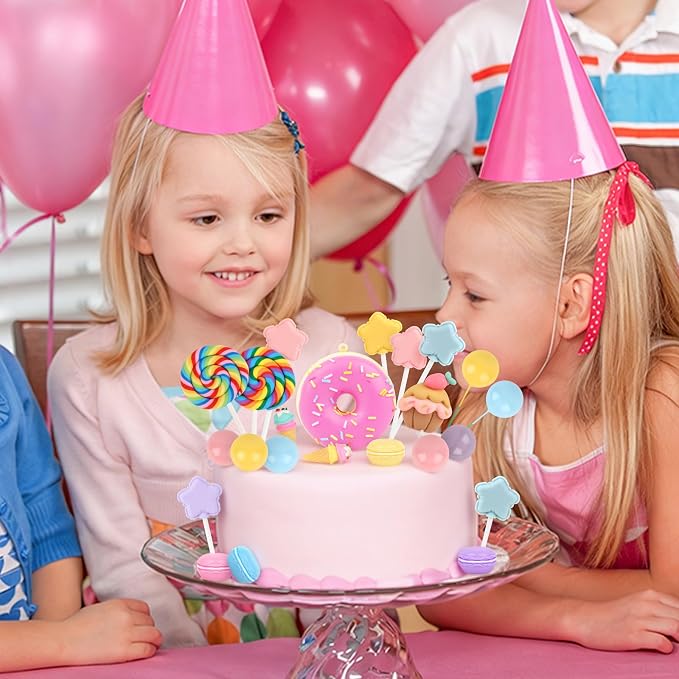 Hooqict 26Pcs Candy Cake Decorations Set with Ice Cream Lollipop Donut Candyland Cake Toppers & Cupcake Toppers for Kids Girls Candy Themed Party Decorations Sweet Candyland Birthday Party Supplies