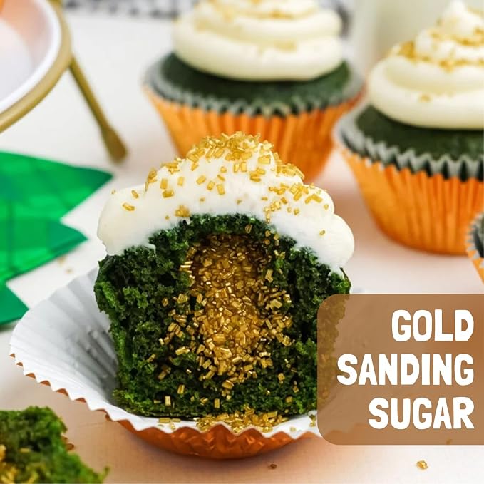 Gold Sanding Sugar | Gold Sprinkles | Edible Coarse Sugar Crystals | For Baking Dessert Decorating, Cake, Cupcake, Cookie, Ice Cream | Christmas New Year Holiday Party | 4.6 Ounces