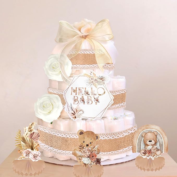 Boho Baby Shower Diaper Cake Decorating Kit Party Supplies Gender Reveal Decorations Baby Shower Gifts Cake Topper