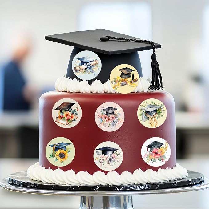 36pcs Edible 2026 Graduation Cupcake Toppers Wafer Paper Grad Cap Diploma Cake Decorations Edible Class of 2026 Cupcake Picks for 2026 Graduation Theme Party Cake Decor Supplies