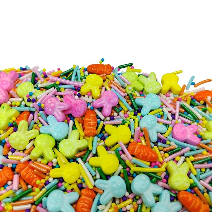 Easter Sprinkles for Cake Decorating, Colorful Spring Sprinkles Mix, Edible Candy Carrot, Bunny, Nonpareils, Jimmies Sprinkle for Easter Cupcake Toppers, Baking Cookies Decorating, Ice Cream Toppings