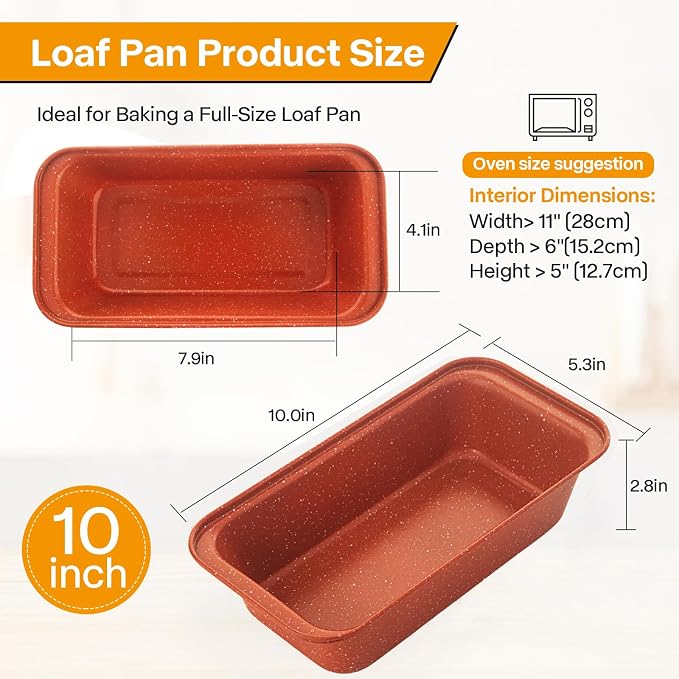 2-Pack Loaf Pan, Nonstick Bread Pans, 10In Banana Bread Pan, Bread Pans for Homemade Bread, Loaf Pan for Family Parties, Beginner Bakers