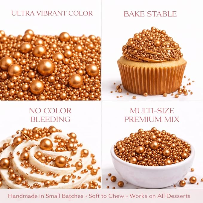 Bronze Sprinkles – Premium Metallic Bronze Pearl Cake & Cupcake Sprinkles (4.2 oz) – Bake Stable, Soft Chew, No Synthetic Dyes – Edible Decorating Sprinkles for Cookies & Baking
