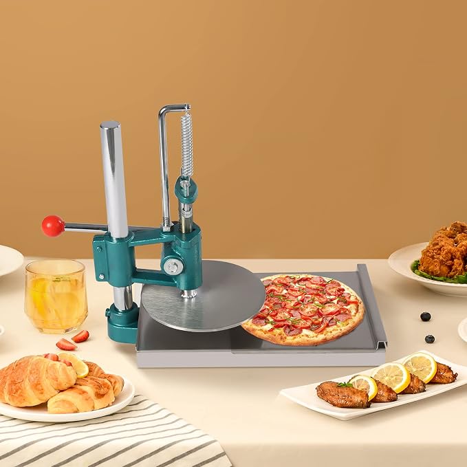 Dough Press Machine, Portable Pizza Dough Press Household Pizza Dough Pastry Manual Press Machine for Making Hand Pies, Meatloaf, Soft Rolls Pizza Dough Maker Adjustable Thickness (7.9in)