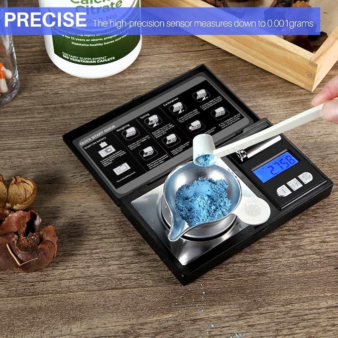 THINKSCALE Milligram Scale 50g x 0.001g, Powder Scale 0.001g Accuracy | Micro Scale for Weighing Powders & Jewelry, 50g Calibration Weight for Mg Scale, 6 Units, Tare, LCD Display