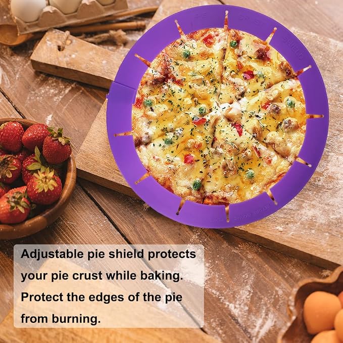 Adjustable Pie Crust Shield Protector Pie Edge Protector Tools Round Silicone Baking Cake Pizza Cover BPA-Free for Halloween Christmas Baking Fits 8-11.5 Inches Pie