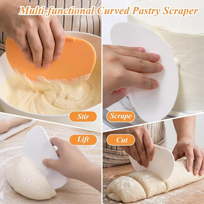 3 Pcs Bowl Dough Scraper, Silicone Dough Scraper Flexible Curved Pastry Scrapers Bench Scrapers for Baking Food Bread