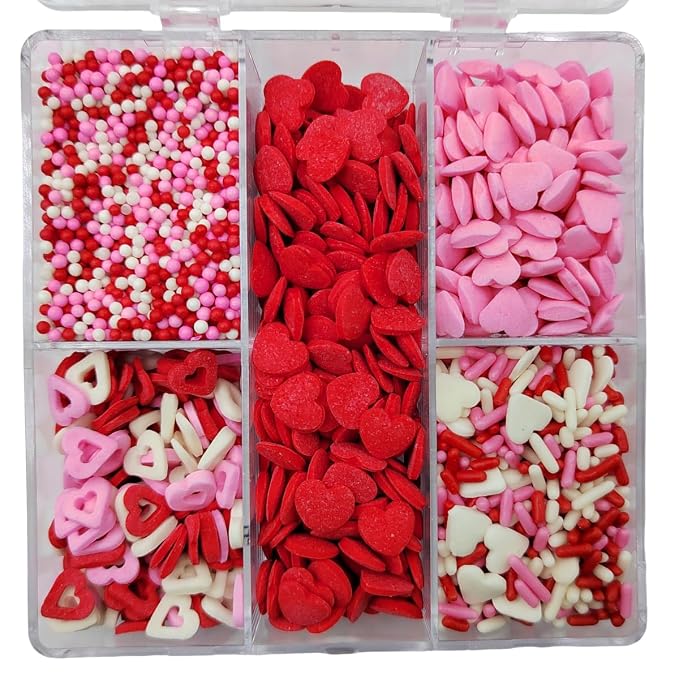 Valentines Sprinkles for Cake Decorating, Edible Pink, White and Red Heart Sprinkles for Baking, Ice Cream, Cookies, Valentines Cupcake Topper