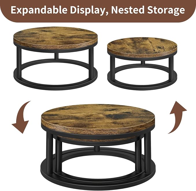 Cake Stand Set, 2 Packs Round Cupcake Stand Cake Pedestal Stand (10"/12" Plate) Industrial Rustic Wood Rustic Dessert Table Display Stand Set Serving Tray for Party, Wedding, Birthday, Baby Shower