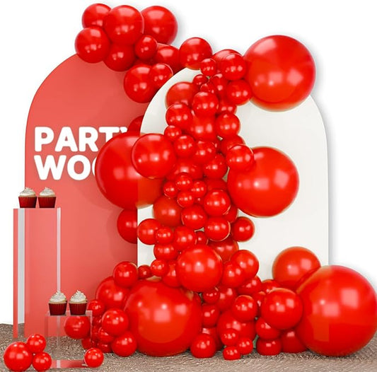 PartyWoo Red Balloons 100 pcs Different Sizes of 18 12 10 5 Inch Red Balloon Arch Kit Garland for Birthday Graduation Bachelorette Citizenship Anniversary Cherry Casino Theme Party Decorations Red-Y57