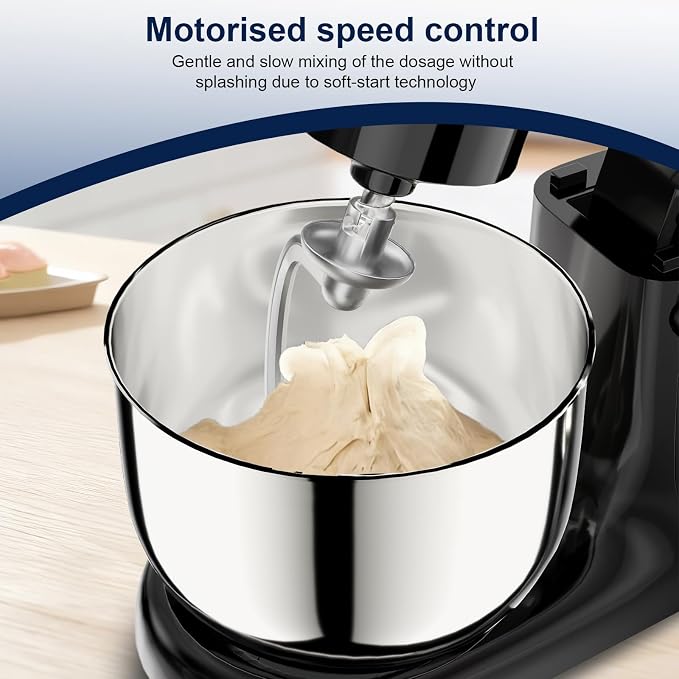 Camic Stand Mixer, 4.2QT+5.3QT Two bowls Electric Food Mixer, 10 Speeds with Digital setting 3-IN-1 Kitchen Mixer for Baking Cakes Cookie Bread Salad with Egg Whisk,Dough Hook,Flat Beater (Black)
