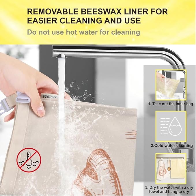2-Pack XL Reusable Bread Bags For Homemade Bread With Removable Cotton Beeswax Lining, 13x17 Inches Ideal Bag For Home Baking