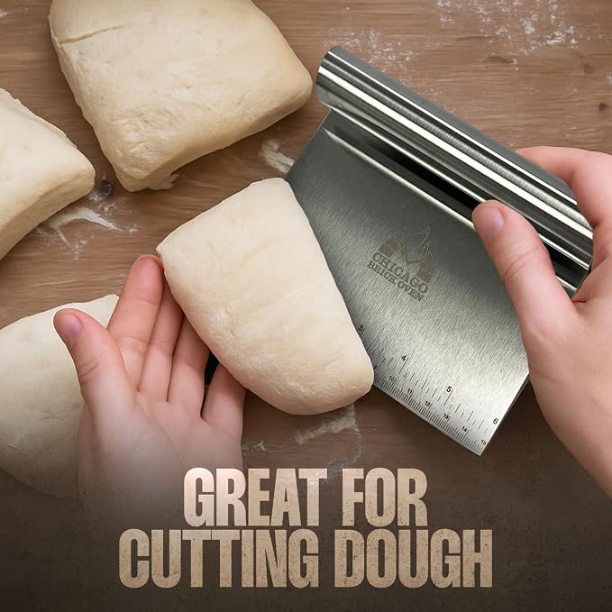Stainless Steel Bench Scraper for Kitchen – Dough Cutter & Pastry Scraper with Measuring Scale – Multipurpose Tool for Pizza, Bread, Baking – Rust-Resistant, Ergonomic Handle