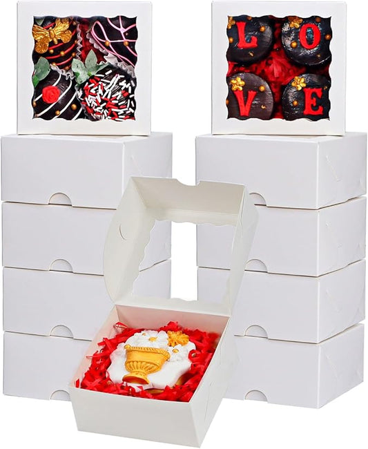 50Pack 4x4x2 Inch Cookie Boxes with Window Bakery Boxes Treat Boxes Truffle Boxes Party Wedding Favor