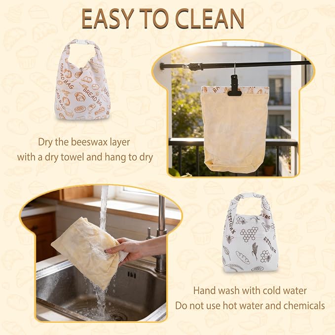Beeswax Bread Bag for Sourdough, Large Linen Bread Bags for Homemade Bread with Wide Bottom, Washable & Eco-Friendly, Keeps Bread Fresh Longer, 2026 Upgraded Sourdough Storage Bag - 2 Pack