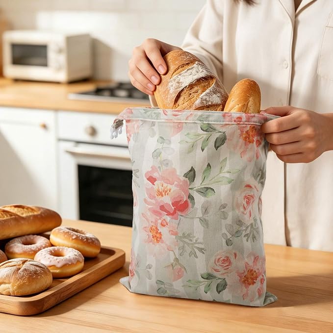 Beeswax Bread Bag, Sourdough Bread Bags for Homemade Bread, 17 * 13in Bees wax Wraps Reusable With Freshness Lock Zipper, Keep Bread Fresh for Longer (Vernal Bloom-1 Pack)