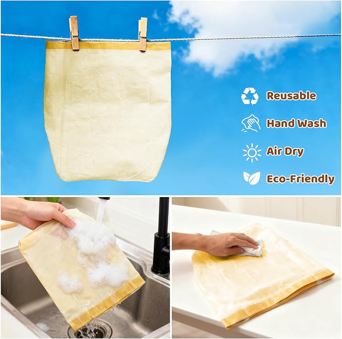 UWILLION Beeswax Bread Bags 2 Pack for Sourdough Loaves, Extra Large Reusable Linen Bread Storage Bag with Buckle Closure, Plastic-Free Food-Safe Bread Keeper for Homemade Artisan Bread