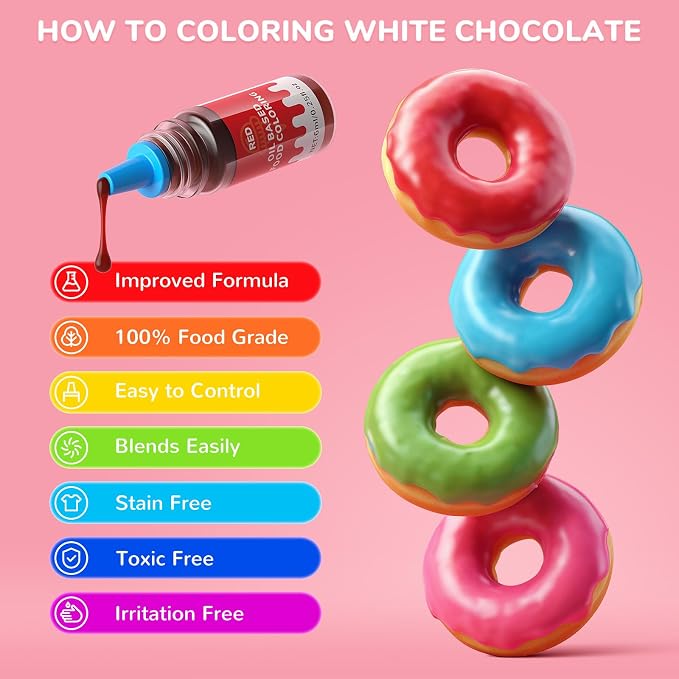 Oil-Based Food Coloring for Chocolate - 16 Colors Oils Dye Set Flavorless Edible Food Color Vibrant Neon Icing Colors for Candy Melts, Baking, Fondant, Icing, and Cake Decorating(0.25 fl.oz)