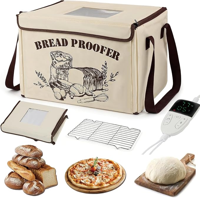 Bread Proofing Box, Dough Proofer 50-113°F Temp Precise Control & 48H Timer | 3-Sided Heating Folding Bread Proofer with Metal Rack for Dough Proofer Pizza and Yogurt