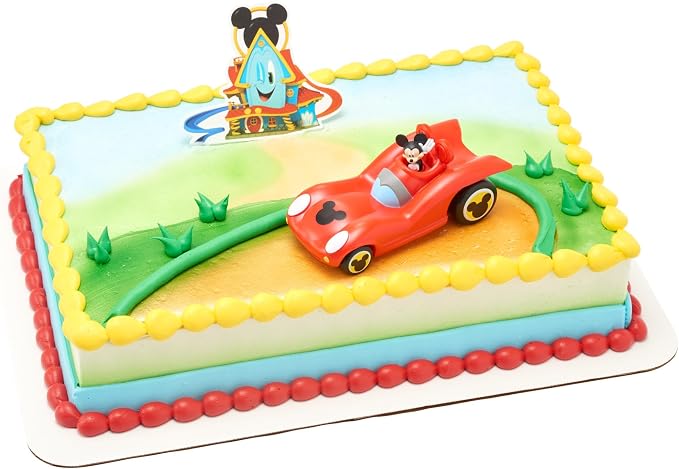 DecoSet Disney Mickey Mouse Funhouse Sweet Adventures, 2-Piece Topper Set with Waving Mickey In Car and Pic To Set The Scene, For Birthday, Party, Celebration