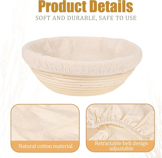 4 Pcs Bread Proofing Basket Cloth Liner Baking Dough Basket Cover Natural Rattan Banneton Proofing Cloth for Bakery Home Baking, about 10 inch