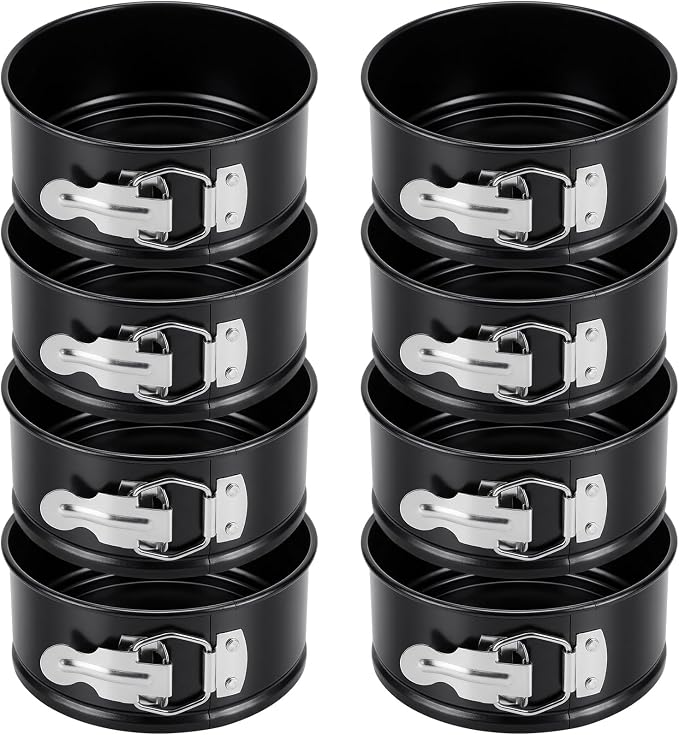 Sunnyray 8 Pcs 4 Inch Springform Pan for Baking Mini Cheesecake Pans with Removable Bottom Nonstick Leakproof Round Cake Mold Spring Form Molds for Mini Cheesecake Pizza and Quiches (Black)