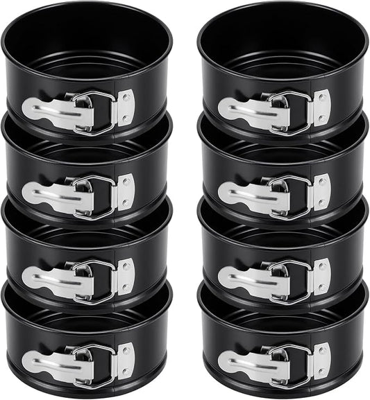 Sunnyray 8 Pcs 4 Inch Springform Pan for Baking Mini Cheesecake Pans with Removable Bottom Nonstick Leakproof Round Cake Mold Spring Form Molds for Mini Cheesecake Pizza and Quiches (Black)
