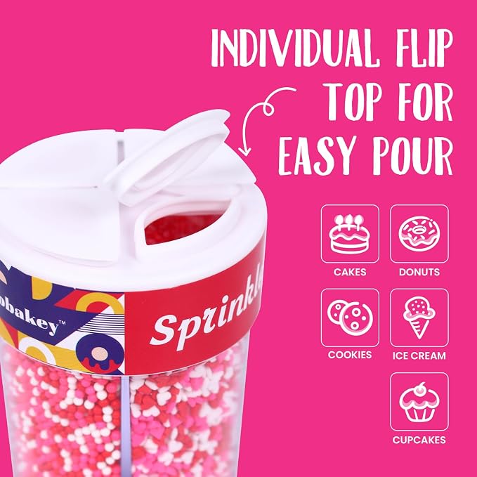 Valentines Sprinkles 6.5oz Edible Heart Sprinkle Mix Pink Red and White Jimmies Nonpareils Sanding Sugar Perfect for Cake Decorations Baking Ice Cream Cookies Cupcake Topper