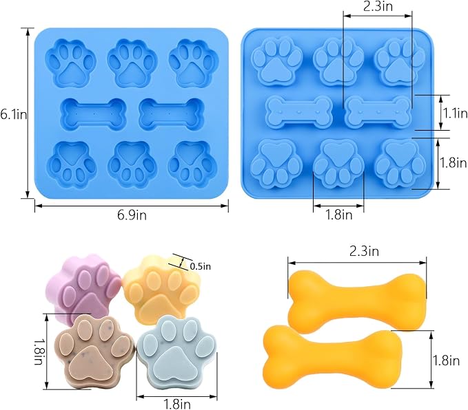 Paw Print Mold Dog Treat Mold Bone Silicone Molds 3 Pcs Dog Treat Molds for Baking Dogs Paw Puppy Treat Ice Cube Trays Cookies Chocolate Candies