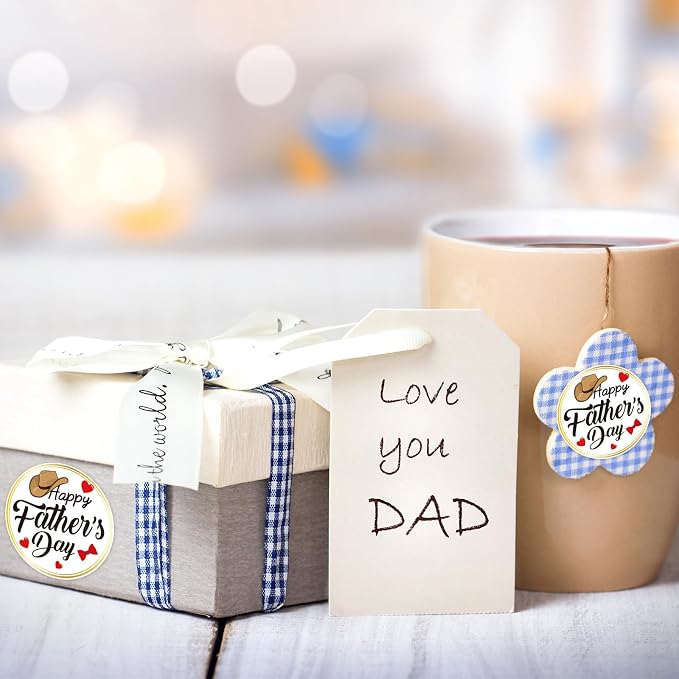 Louise Maelys Happy Fathers Day Stickers 1.5 Inch - Father Day Gift Labels DIY Father’s Day Decorations Hat and Heart Design, Waterproof, Residue-Freefor Cards, Crafts & Gifts