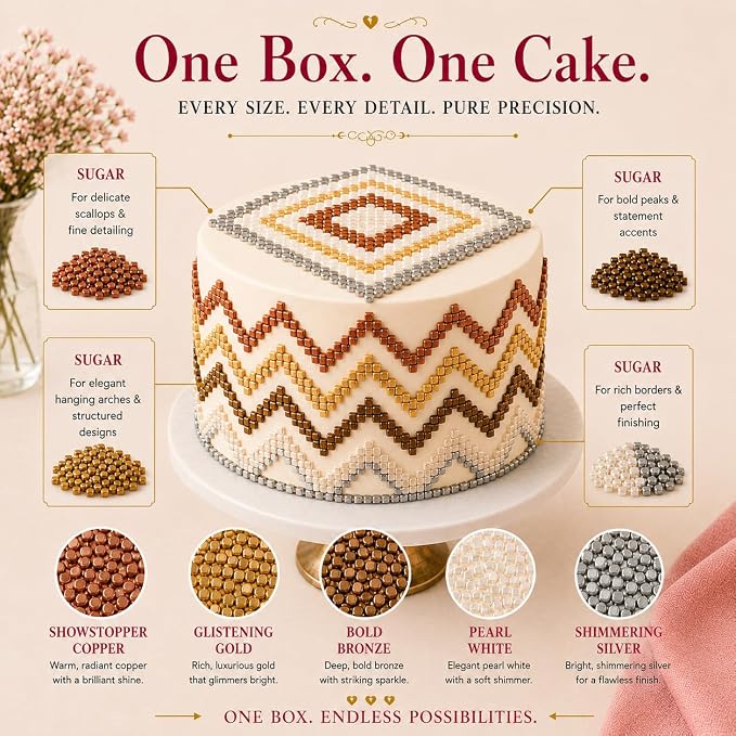Confect Sparkling Sugar for Baking & Cake Decoration Sugar Assorted pack of 5 Metallic Mania Sparkling Sprinkles Mix Bronze, Gold, Copper Pearl & Sliver | Vegan, Gluten-Free, Soy-Free, Dairy-Free, Palm Oil-Free- 5 oz