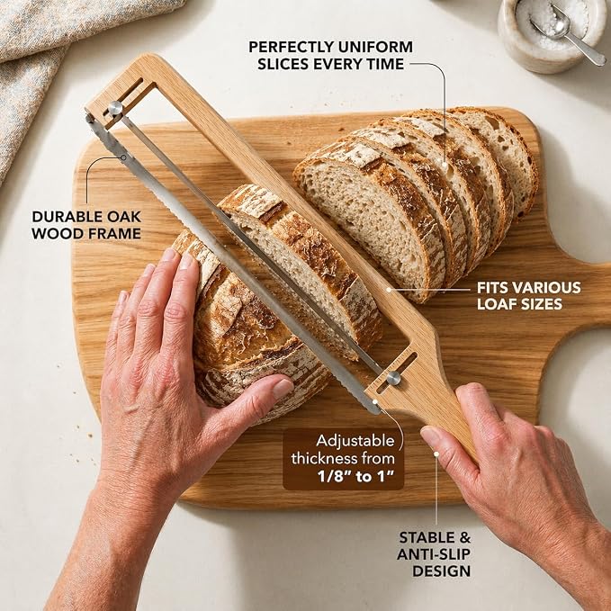 Premium Adjustable Bread Slicer Knife with Guide for Even Slices Perfect for Sourdough, Homemade Loaves Durable Artisan Bread Cutting Tool Essential Kitchen Gadget for Bakers and Home Chefs