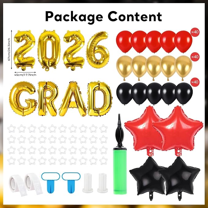 2 Sets Graduation Balloon Column Stand Kit with Balloons Prom Send off 2026 Grad Prom Themed Decor Black Red Balloon Tower Stand for Floor Grad School & College Celebration Party Supplies