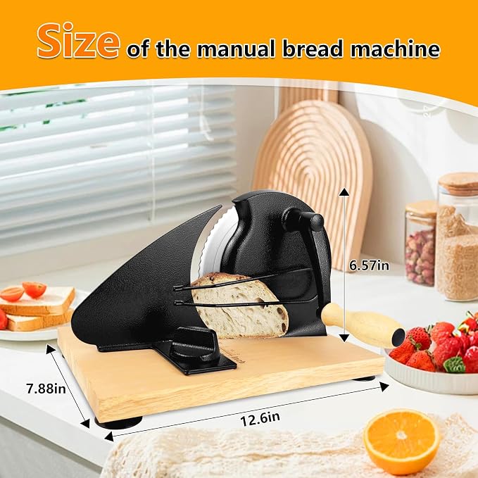 𝐔𝐩𝐠𝐫𝐚𝐝𝐞 Bread Slicer for Homemade Sourdough Bread, Black, Manual Adjustable Width, Stainless Steel Blade Metal Guide Rail,Create Perfect Slicefor Sourdough Bread Sandwich,10 Years Warranty