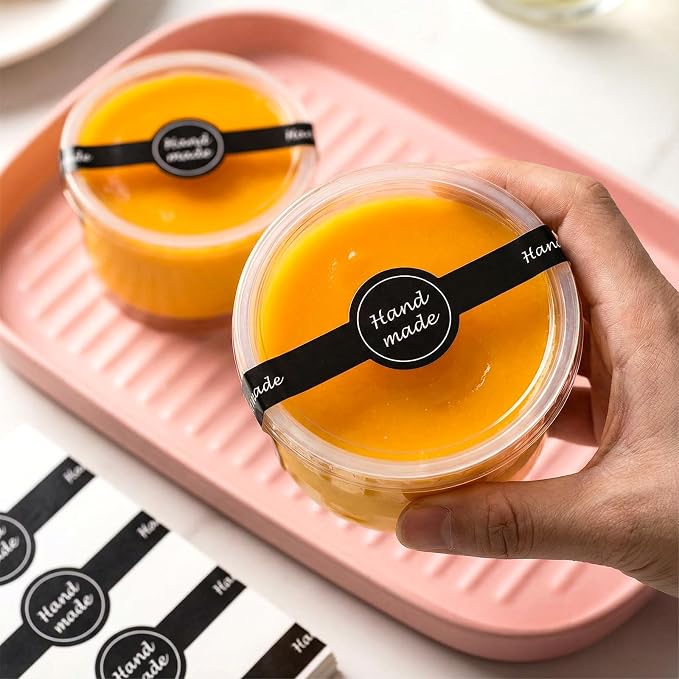 200Pcs Handmade Bakery Stickers, Extra Long Black Striped Food Package Seal Labels, Decorative Sealing Stickers for Baked Goods, Candy, Artisan Crafts (18cm)
