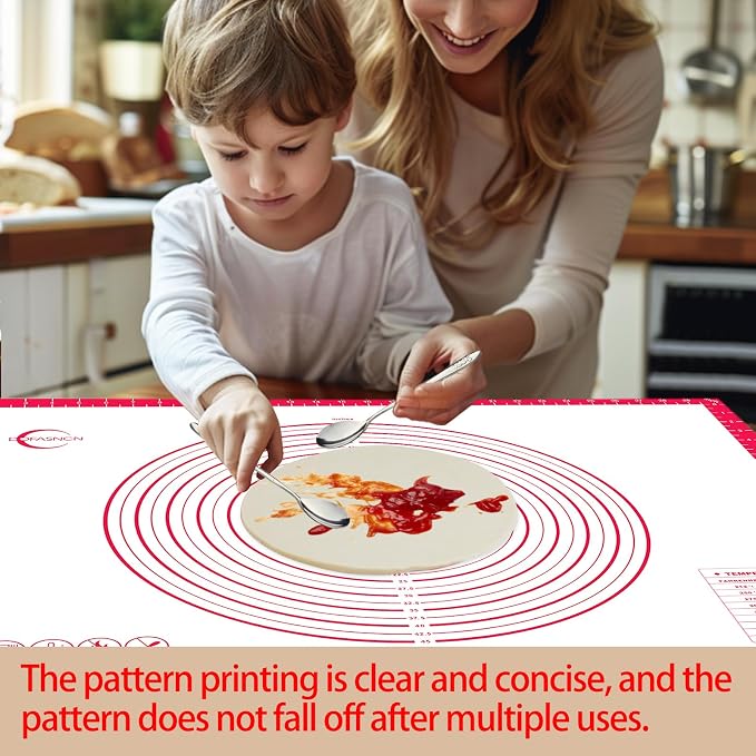 Silicone Pastry Mat Dough Baking Bread Sourdough Fondant Pie Dough Pizza,Silicone Baking Mat Cookie Sheet for Kitchen Counter with Measurements 32x24" Red