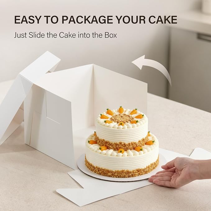 Kootek 4pcs Cake Boxes, 10x10x8 Inches Tall Cake Box with Window, White Bakery Boxes, Large Baking Boxes, Square Cardboard Cake Box for Multi-Layer Cakes, Cake Decorating Supplies for Gift Giving