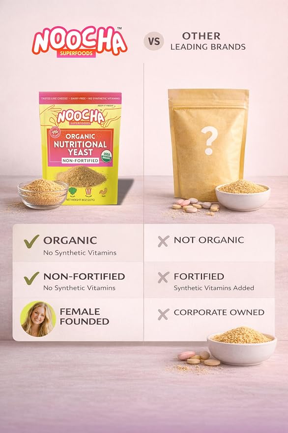 NOOCHA Organic Nutritional Yeast Flakes – Non-Fortified, Vegan Cheese Seasoning, Dairy-Free, Gluten-Free, High Protein Savory Sprinkle for Popcorn, Pasta & Veggies – 8 oz