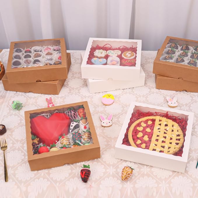 White Bakery Boxes (12pcs, 9x9x2.5 Inches) – For Valentine's & Christmas: Ideal for Cookies, Pie, Chocolate Covered Strawberries, Breakable Heart & Charcuterie