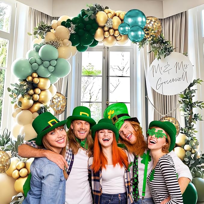 MEBAY Green Gold White Balloon Arch Kit, 147PCS Dark Green Ivory Gold Metallic Pastel Green Balloons Garland for Birthday Wedding Baby Bridal Shower Party Decorations
