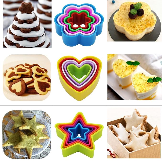 32 PCS Cookie Cutter Set, Biscuit Cutter Set, Multi-size Sandwich Fondant Cake Fruit Vegetable Shapes Cutter Set (Square, Round, Star, Heart, Flower, Gingersnap)