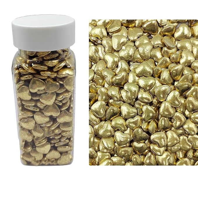 Gold Heart Sprinkles, Edible Heart Cake Decorating, Baking Cake Decorations Cupcake Toppers Cookie Decorating, Wedding Party Chirstmas Supplies